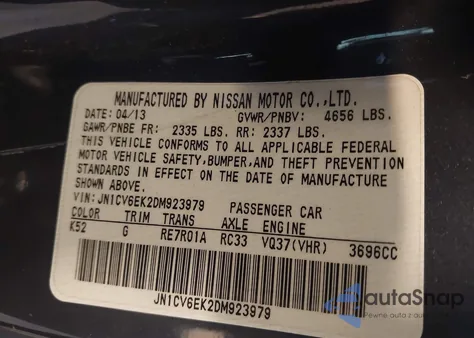 2013 Infiniti G37 Journey from USA, damaged, VIN JN1CV6EK2DM923979